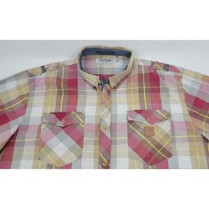 Akoo Plaid Button Down Military Shirt Mens 3XL XXXL Long Sleeve Plaid Multicolor